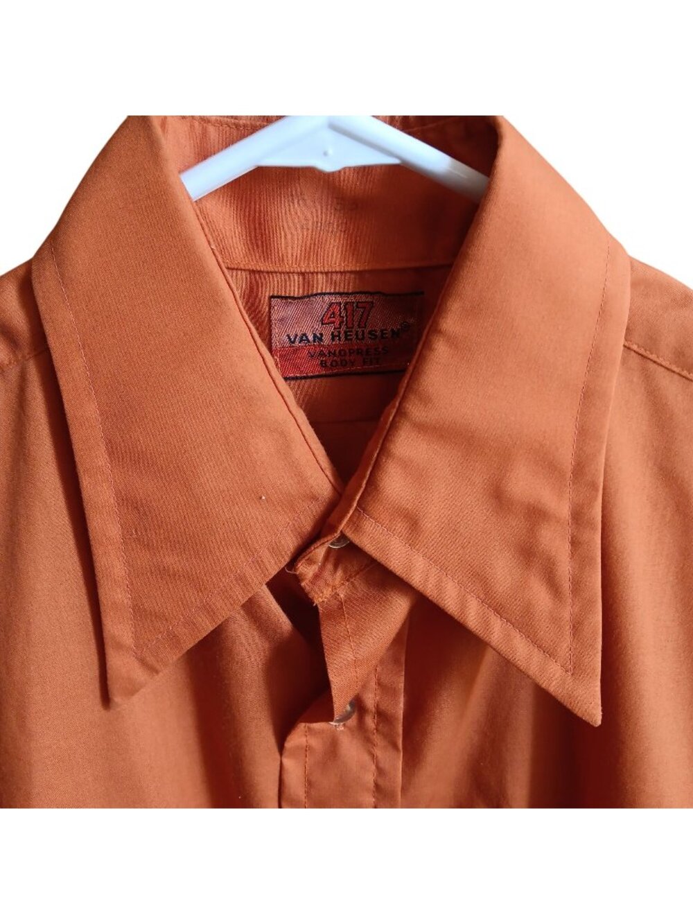 True Vintage Dress Shirt 16-33 Van Heusen 417 Orange Vanopress 1970's MOd USA M